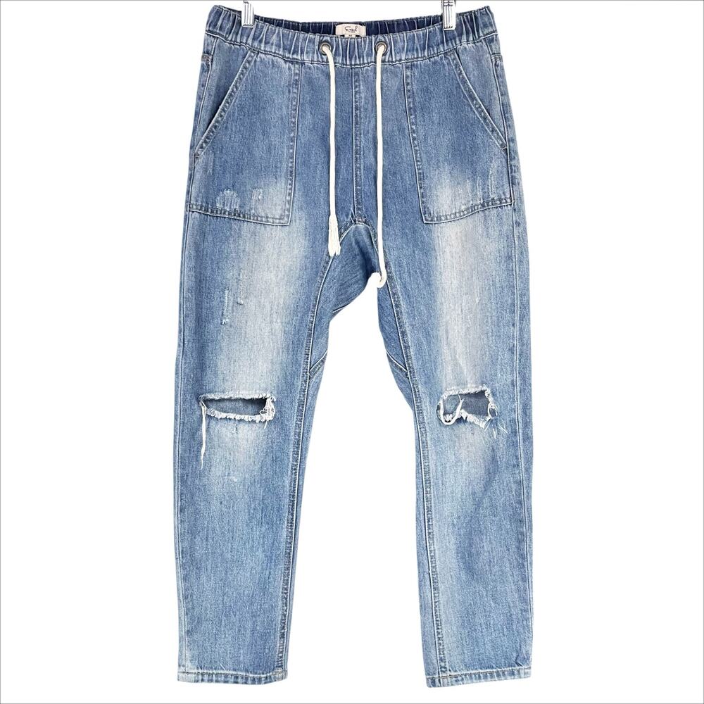 EASEL Distressed Boyfriend Jeans Drawstring Pull-On Elastic Waist Size M EB40105